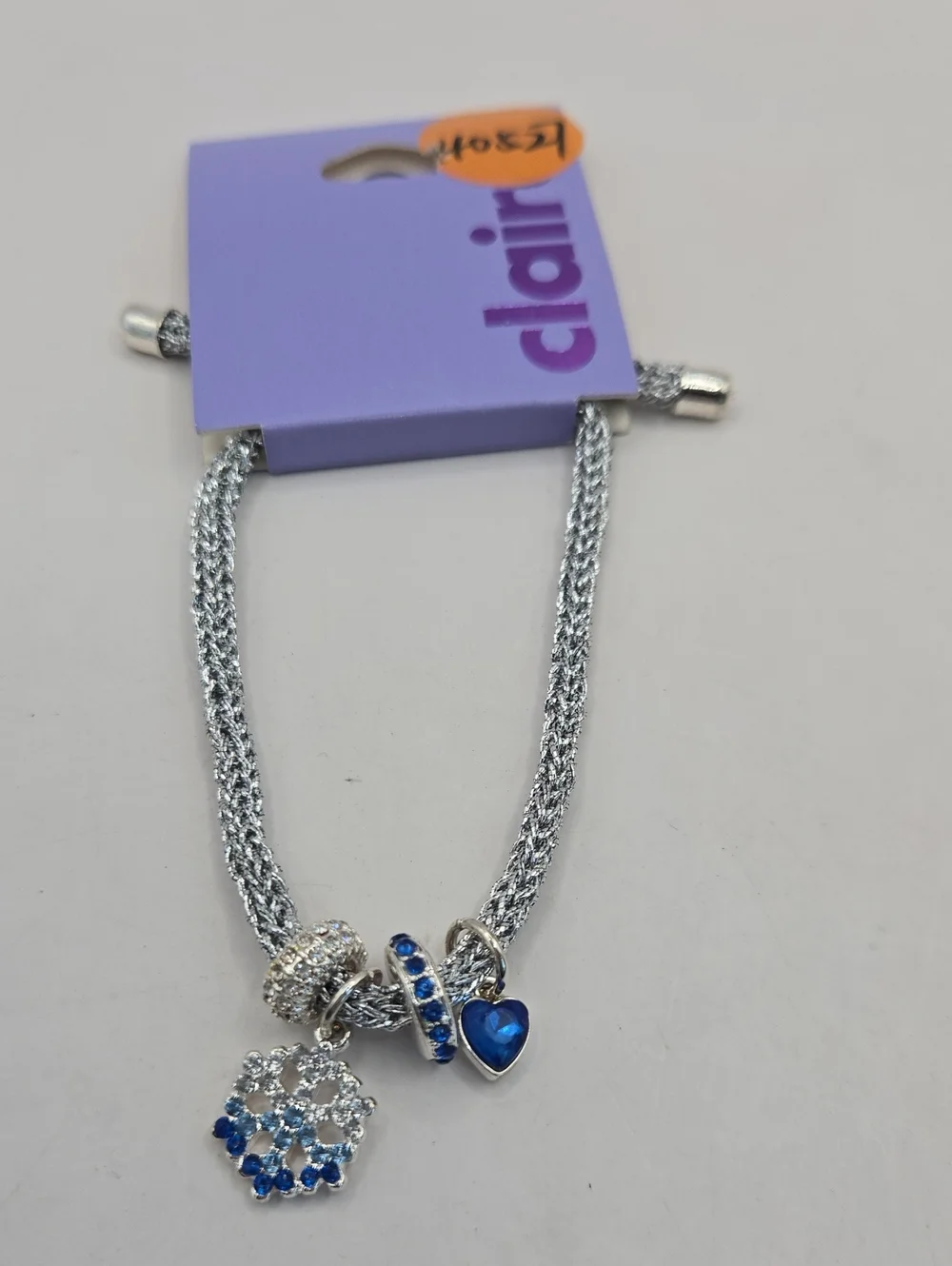 NEW Claire's Silver Tone Bracelet with Blue Crystal Charms